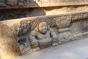 Ancient Stone Carvings on Steps at Abayagiri Monastery in Anuradhapura, Sri Lanka