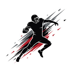 American Rugby Player Silhouette Vector Illustration. Sport Action Running with Ball Abstract Background. Competitive Athlete in Motion Graphic