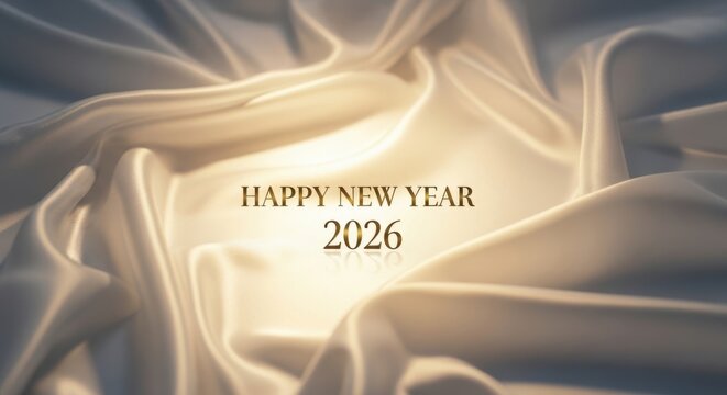 Happy new year 2026 greeting elegant flowing fabric background