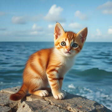 Kitten by the sea