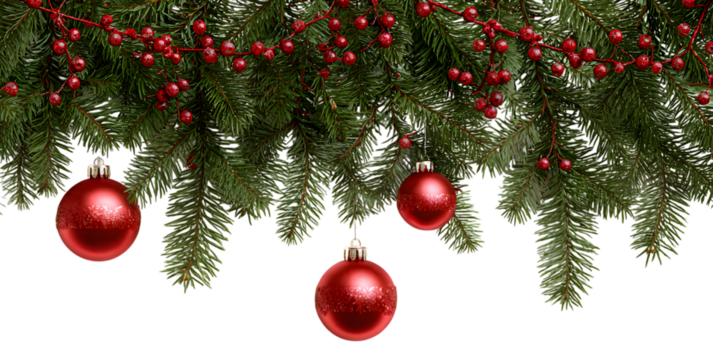 Festive christmas garland with red ornaments isolated on transparent background - Powered by Adobe