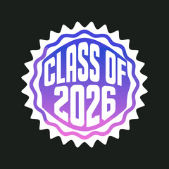 A stylish class of 2026 emblem featuring a starburst shape with a cool gradient, perfect for graduation announcements and celebratory designs on dark background