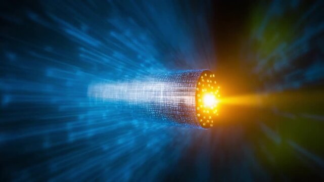 Light Speed Data Flow: Visualize the intricate flow of data through futuristic fiber optic cables, illuminating the path of digital information and technological advancement. 