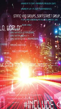 Software development, application programming code and tacit computer coding . Concept of smart digital transformation and technology disruption that changes global trends in new information era .