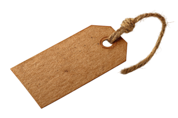 A plain, tan-colored tag, rectangular with a looped twine string