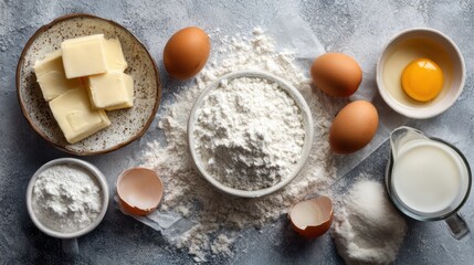 Various baking ingredients laid out on a kitchen countertop ready for an exciting recipe.