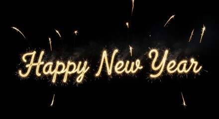 Happy new year" sparkler writing celebration greeting card design