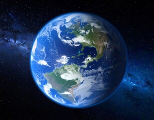 Fototapeta premium Planet Earth viewed from space with a starry nebula.