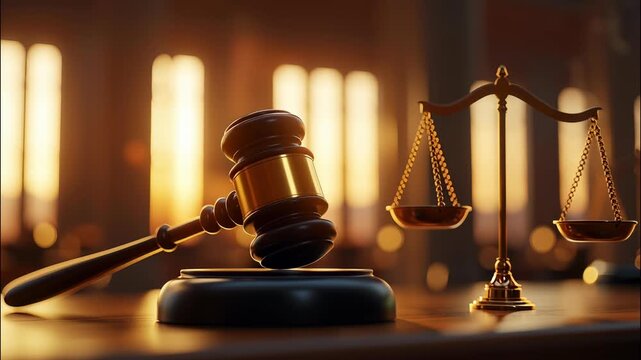 Gavel and scale of justice symbolize legal fairness and equality, representing the justice pursuit judicial of system's