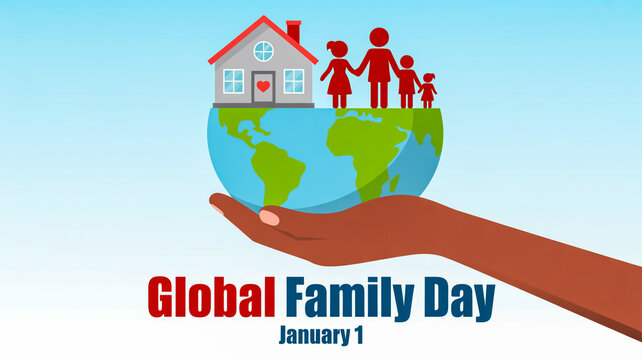 Global family day: diverse family, home on earth, january 1.