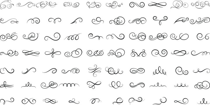 Flourish Swirl Line Icons Set, Elegant Decorative Calligraphy Accent Vector Collection