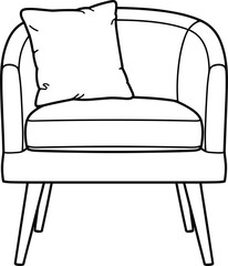 Modern armchair with soft cushion in clean black outline style, comfortable interior seating furniture design for home decor and illustration use, flat vector illustration