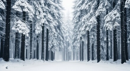 Winter's serene embrace a snow-laden forest path beckons tranquility and peaceful solitude for