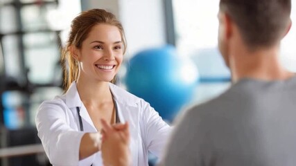 Supportive Wellness Session: A caring professional guides a patient through physical therapy, their interaction radiating expertise, empathy, and collaborative support