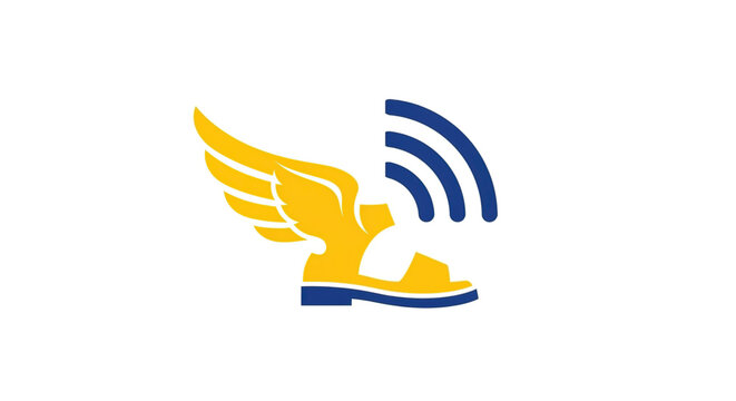 Yellow winged sandal with blue wifi symbol illustration