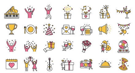 Fototapeta premium Festive Celebration Icons A Sleek Line Collection for Parties, Events, and Joyful Moments