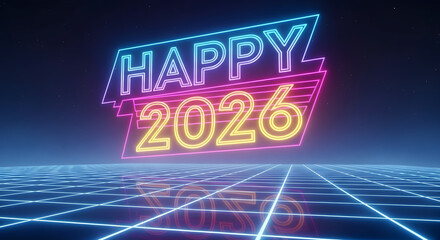 Bright Neon Happy 2026 Celebration Text.