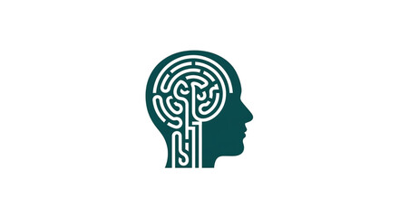 Profile view of a human head silhouette with a maze pattern inside the brain area