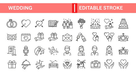 Delicate Line Wedding Icons Elegant Celebration Details