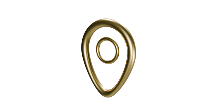 Golden location point symbol with stroke only different style icon in a transparent background