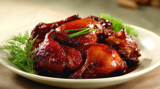 Dezhou Braised Chicken, traditional Shandong cuisine, whole chicken braised to deep reddish-brown color
