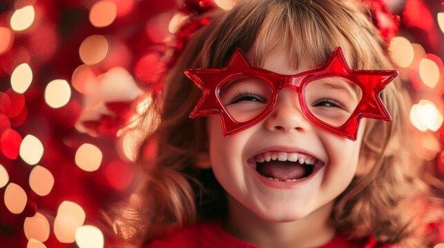 Happy child wearing star glasses celebrating holidays - Powered by Adobe