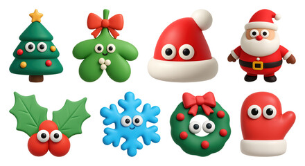 Obraz premium PNG Cute festive clay decorations, element set on transparent background