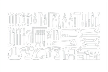 Obraz premium Construction Tools Line Art Set