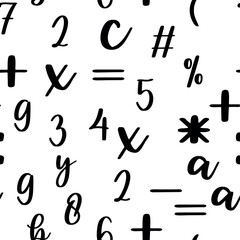 Obraz premium Seamless pattern with beautiful numbers. Algebra and geometry, calculations.