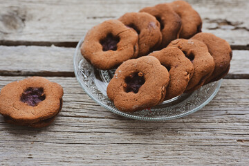 Traditional cinnamon    cookies on wooden background . Christmas ,Holiday concept