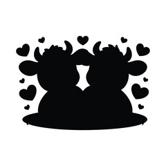 Cute Kawaii Baby Cows Holding a Heart Illustration