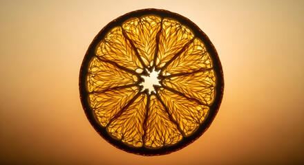 Dried orange slice backlit isolated on white background