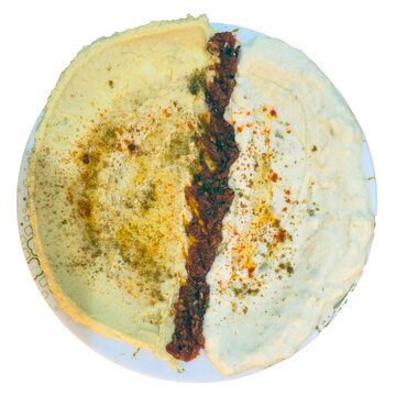 Hummus and mutabbal close up shot