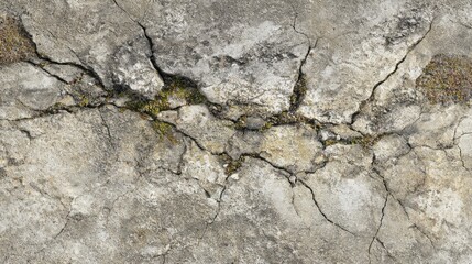 Obraz premium Cracks form on the ground showcasing natural textures and small patches of moss in sunlight.