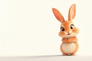 Obraz premium Joyful cartoon rabbit running, waving, and smiling with open arms, perfect for children's illustrations or easter projects