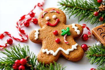 Isolated Gingerbread Man Cookie with Festive Decorations