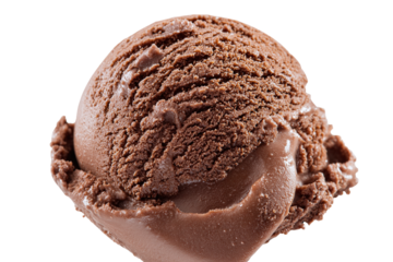 Delicious chocolate ice cream scoop isolated on transparent background, perfect dessert