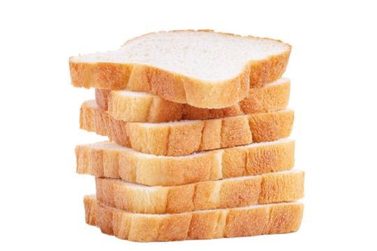 Stack of sliced bread isolated on transparent background, ready for breakfast