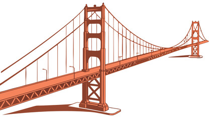 "A clean, high-angle 3D render of a stylized Golden Gate Bridge against a pure white background. The bridge is rendered in its iconic international orange-red color, with visible intricate steel truss