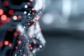 Blurred luminous data channels flowing through a complex circuit lattice, dreamy and futuristic interpretation of AI cognition, faceless, with copy space