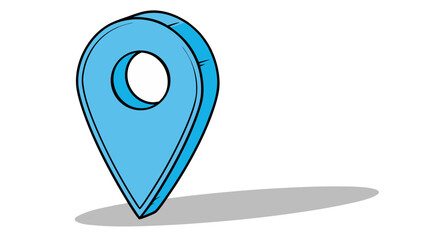 "A minimalist, high-quality 3D render of a single, shiny bright blue map pin icon. The pin has a classic teardrop shape with a small, circular hole in its center. It has a smooth, glossy surface with 