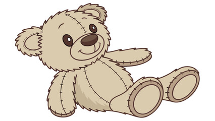 "A studio shot of a cute, fluffy, brown teddy bear sitting upright. The bear has a soft, textured brown fur, darker brown eyes, a small, dark brown nose, and a stitched smile. Its inner ears, snout, a