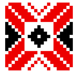 Traditional geometrical ornament isolated on white. Vyshyvanka icon. Cross stitch. Embroidery in black and red colors. Vector element for design. Folk pattern. Festive ornament