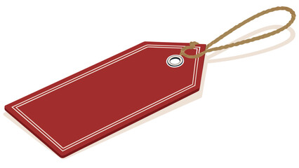 3D render of a single, blank red rectangular price tag or luggage tag. The tag has slightly rounded corners and a