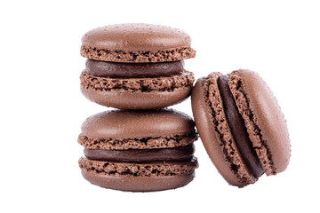 Stack of chocolate macarons isolated on transparent background, a delightful treat