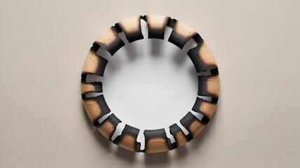 Abstract burnt segmented ring on light studio backdrop
