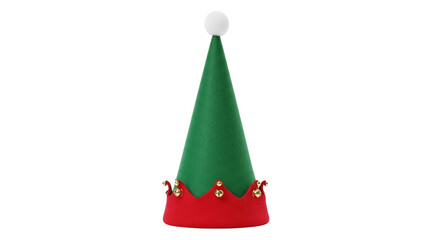 Festive elf hat with white pompom isolated on transparent background for christmas