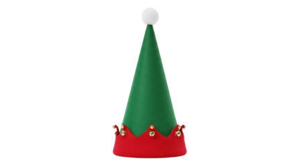 Festive elf hat with white pompom isolated on transparent background for christmas