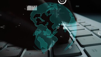Conceptual image showcasing a keyboard with a digital globe and data visualization, representing global connectivity and the integration of technology and information. Xenic - Powered by Adobe