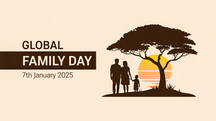 Global family day celebration with family silhouette at sunset